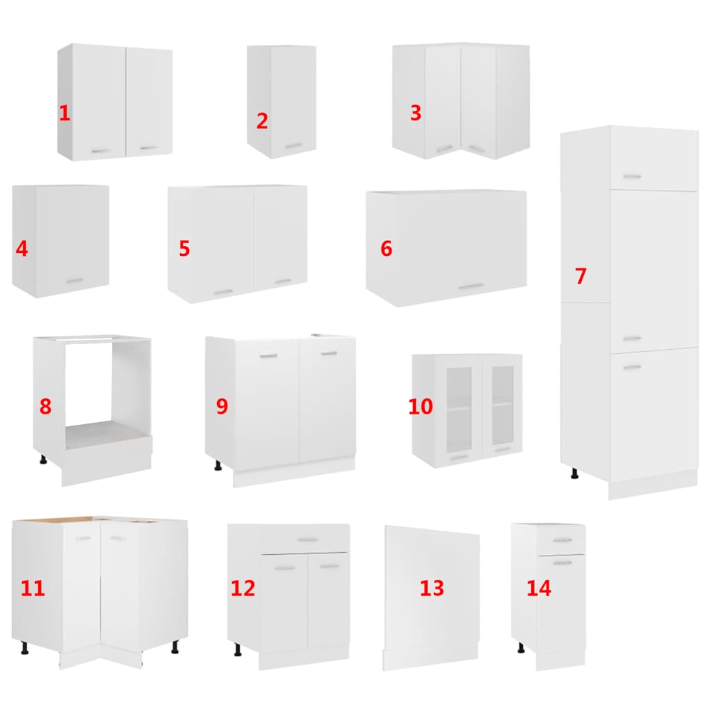 14 Piece Kitchen Cabinet Set Lyon White Engineered Wood