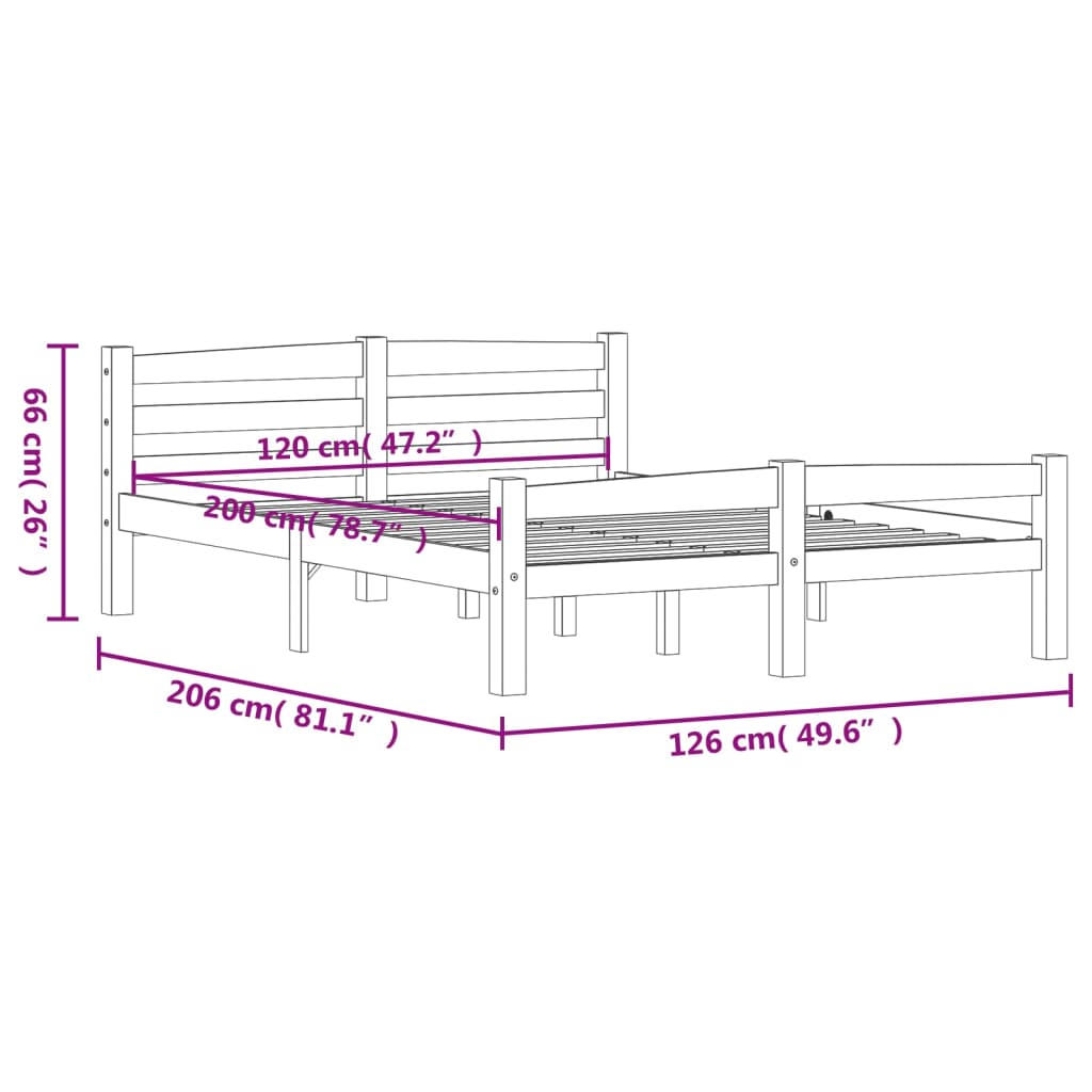 vidaXL Bed Frame without Mattress Solid Pinewood 120x200 cm