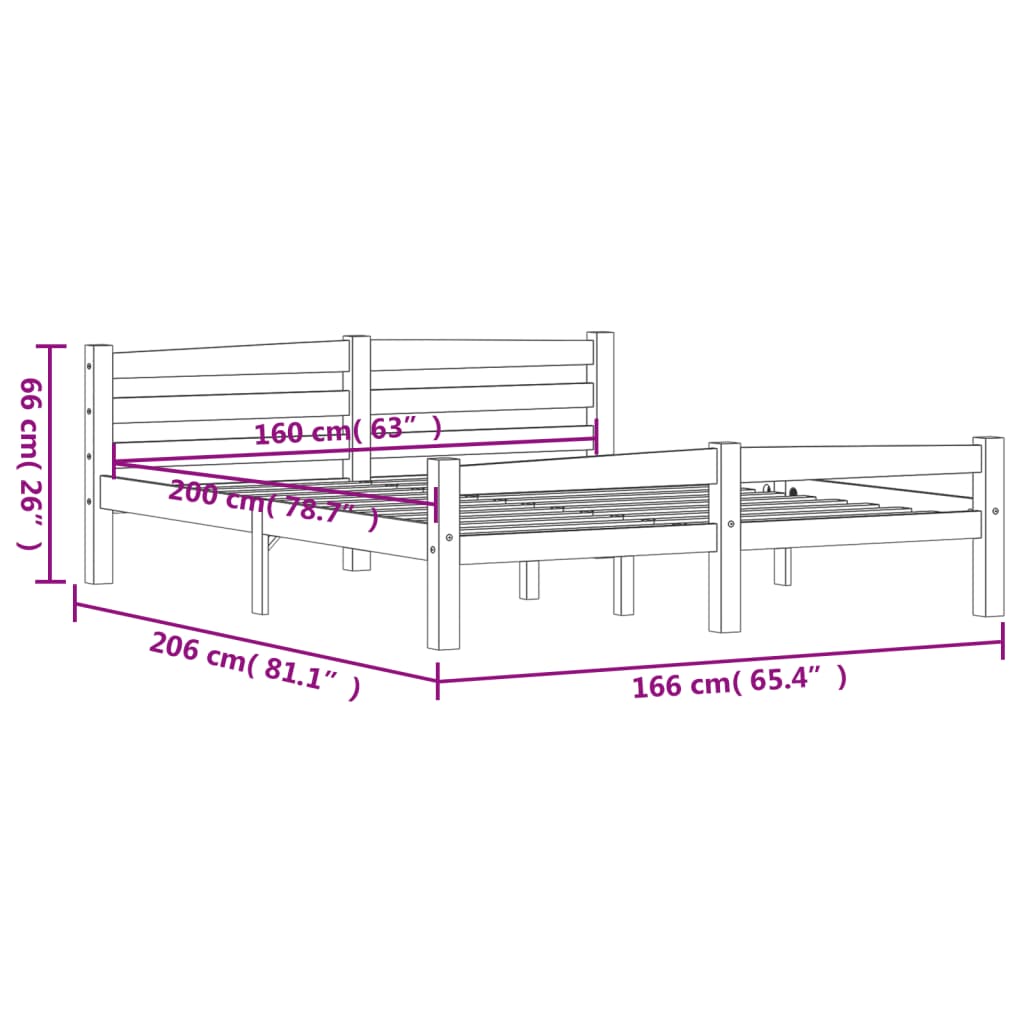 Bed Frame without Mattress Solid Pinewood 160x200 cm