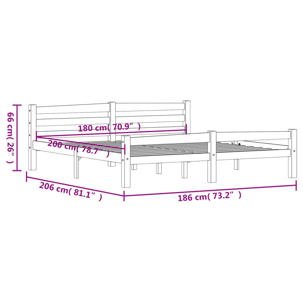 Cadre de lit Pin Massif 180x200 cm 6FT Super King