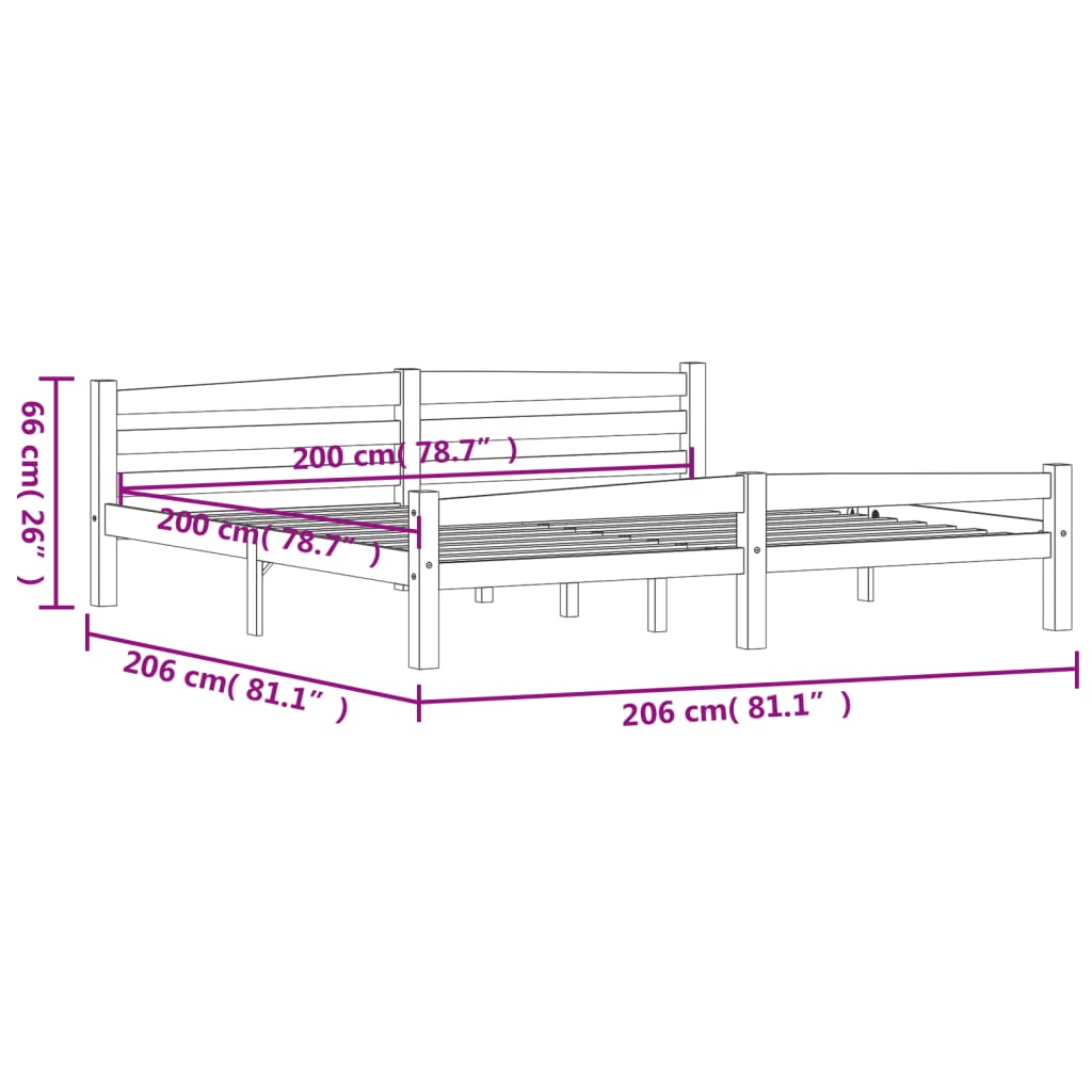 Cadre de lit Pin Massif 200x200 cm