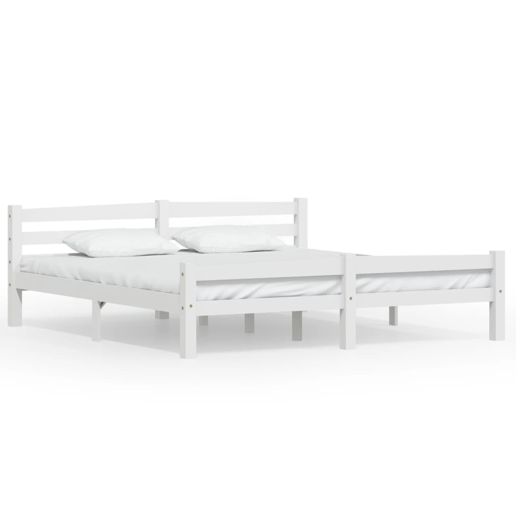 Bed Frame without Mattress White Solid Pinewood 180x200 cm Super King