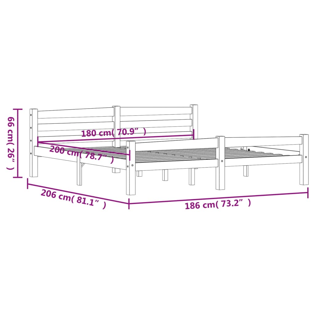 Bedframe wit massief grenenhout 180x200 cm 6FT Super King