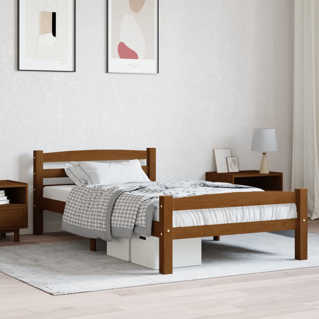 vidaXL Bed Frame without Mattress Honey Brown Solid Pinewood 90x200 cm