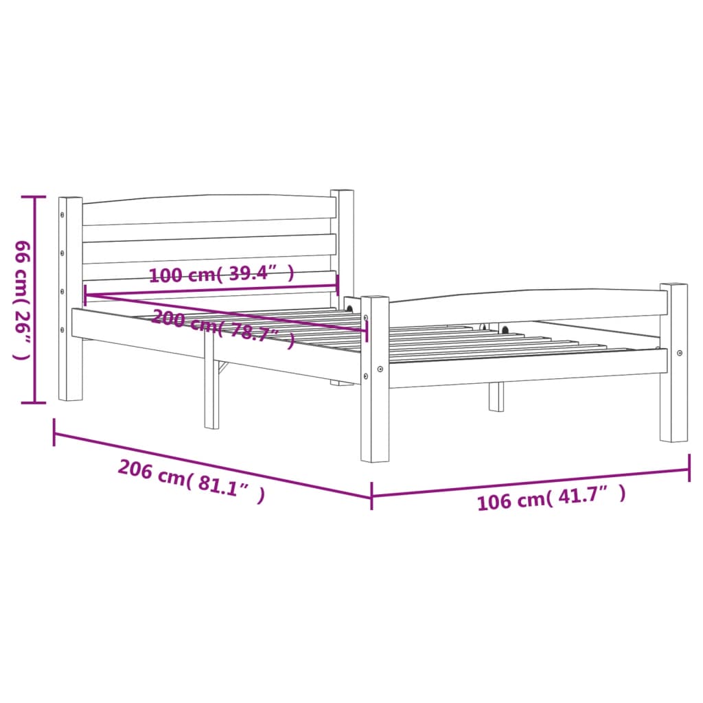 vidaXL Bed Frame without Mattress Honey Brown Solid Pinewood 100x200 cm