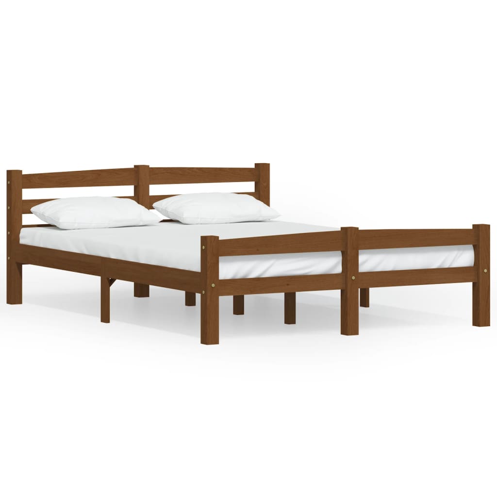 Bed Frame without Mattress Honey Brown Solid Pinewood 140x200 cm