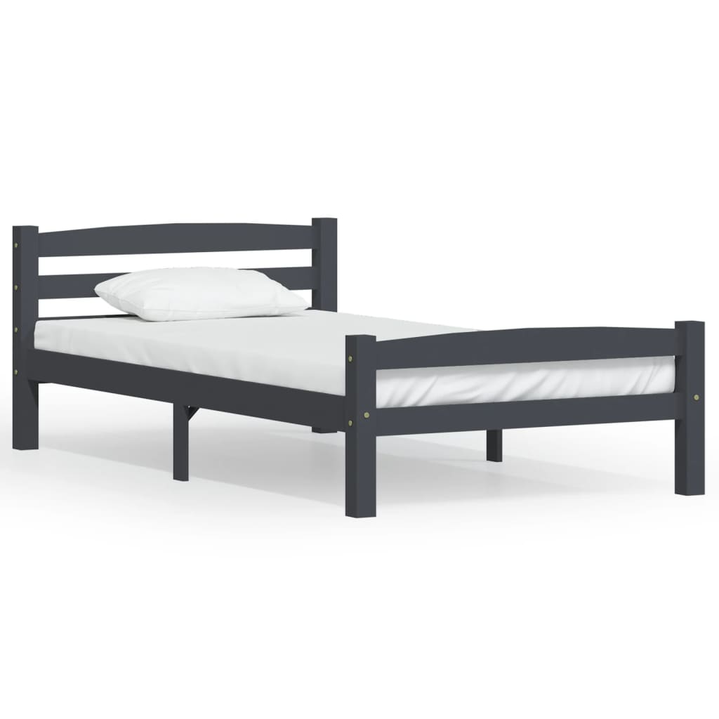 Bed Frame without Mattress Dark Grey Solid Pinewood 100x200 cm