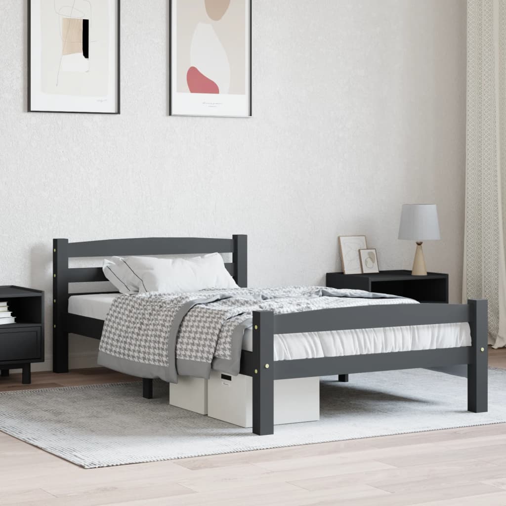 Bedframe Donkergrijs Massief Grenenhout 100x200 cm