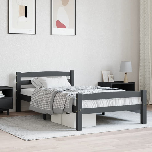 Bed Frame without Mattress Dark Grey Solid Pinewood 100x200 cm