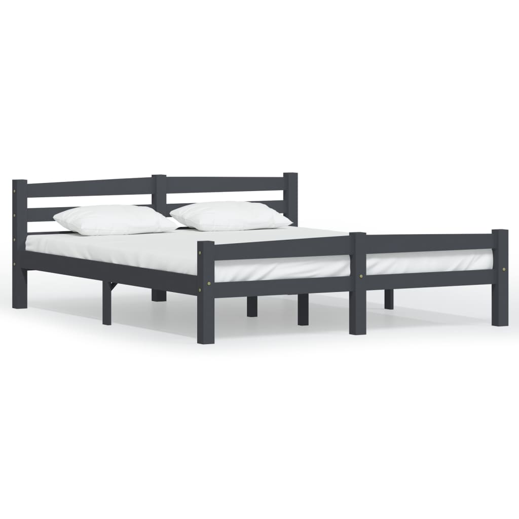 Bed Frame without Mattress Dark Grey Solid Pinewood 160x200 cm