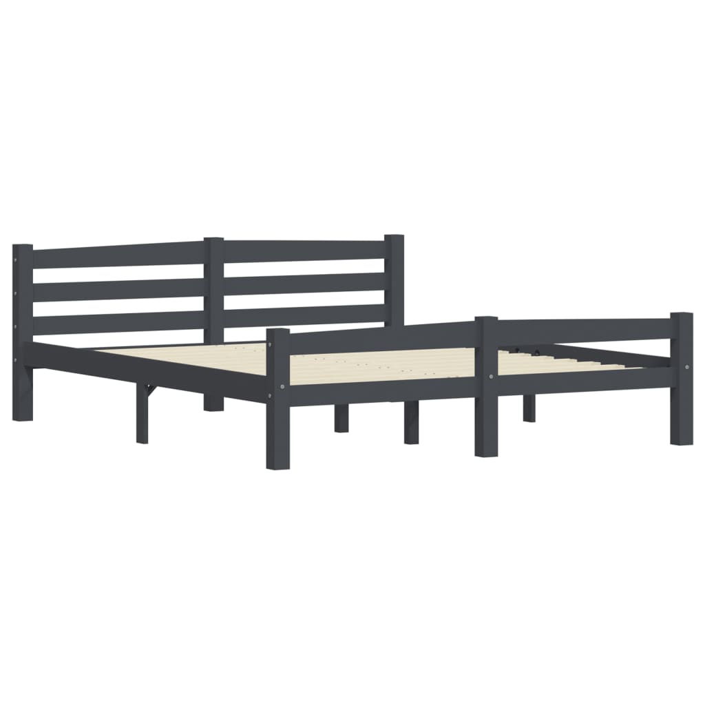 Bed Frame without Mattress Dark Grey Solid Pinewood 160x200 cm