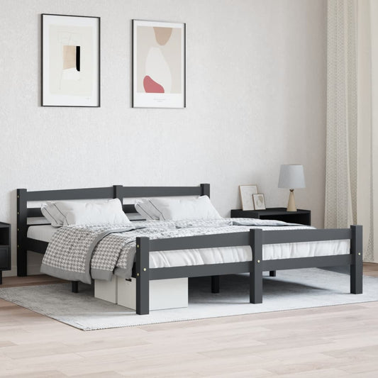 Bed Frame without Mattress Dark Grey Solid Pinewood 160x200 cm