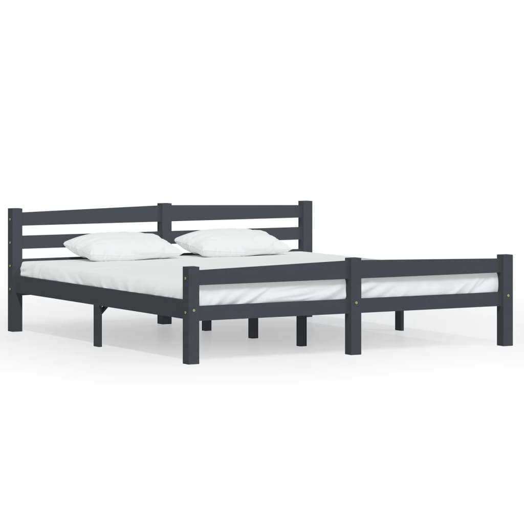 Bed Frame without Mattress Dark Grey Solid Pinewood 180x200 cm Super King