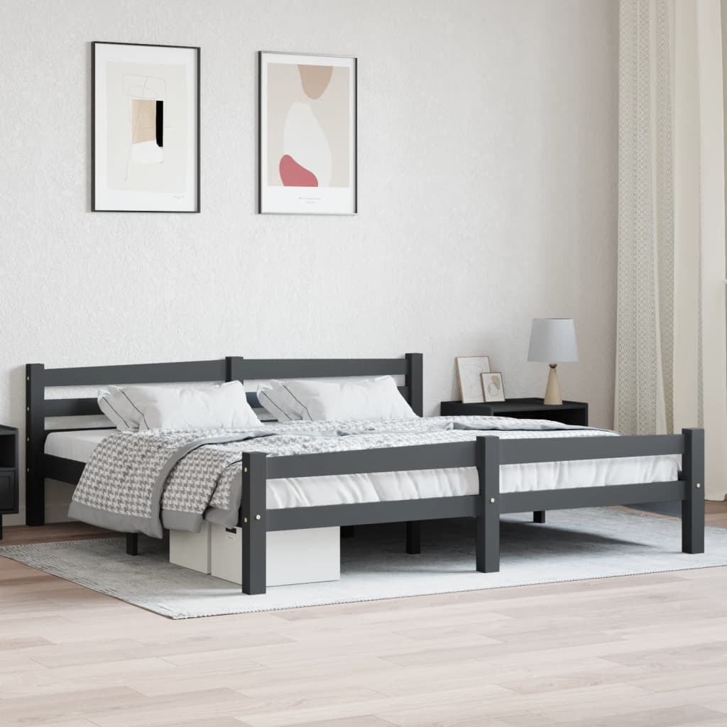 Bed Frame without Mattress Dark Grey Solid Pinewood 180x200 cm Super King