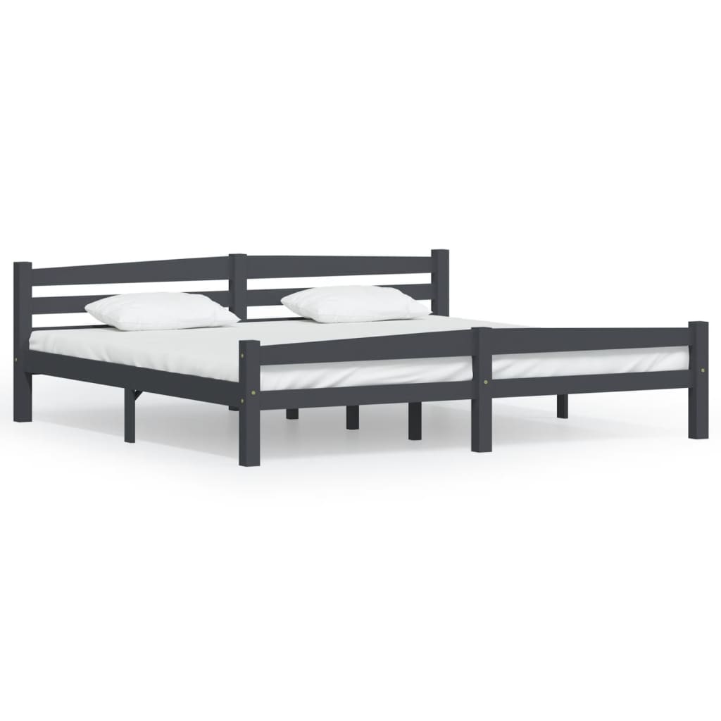 Bedframe Donkergrijs Massief Grenenhout 200x200 cm