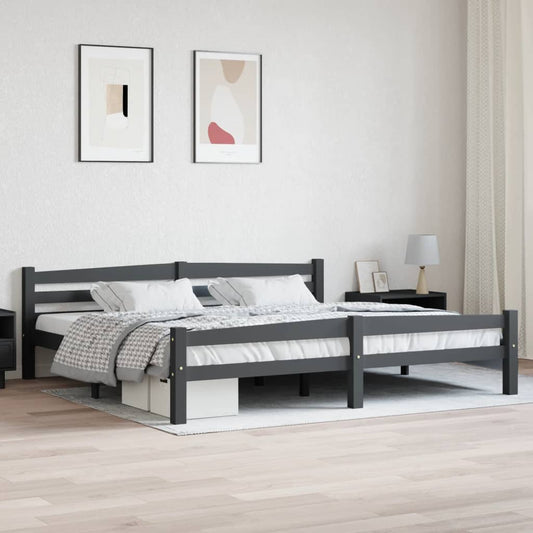 Bedframe Donkergrijs Massief Grenenhout 200x200 cm