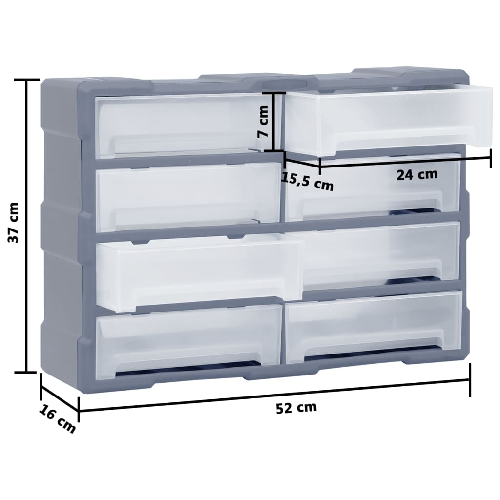 vidaXL Multi-drawer Organiser with 8 Big Drawers 52x16x37 cm