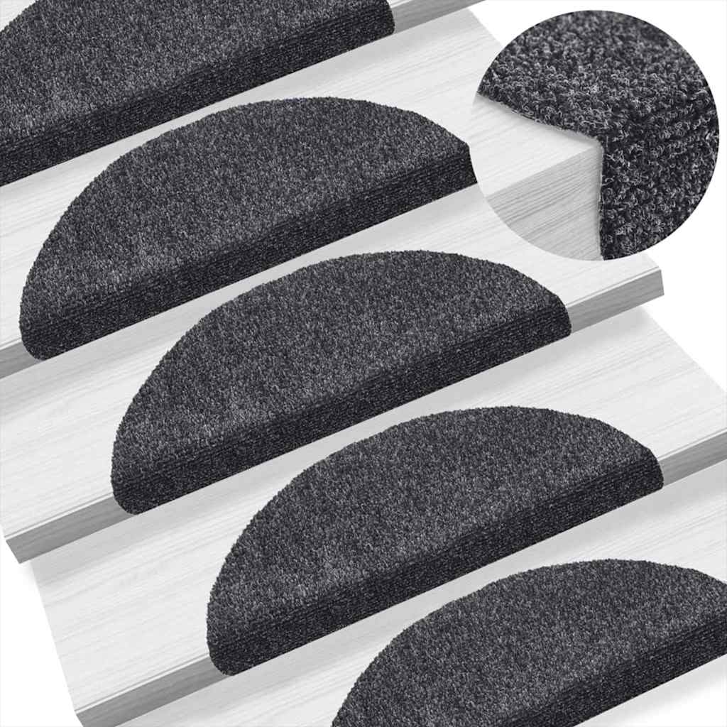 Stair Mats Self-adhesive 5 pcs 56x17x3 cm Dark Grey Half Round