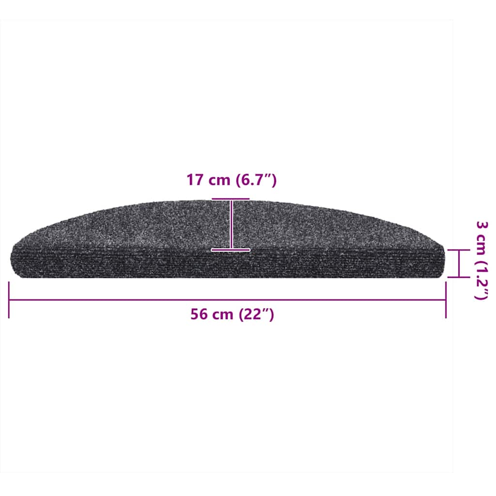 Stair Mats Self-adhesive 10 pcs 56x17x3 cm Dark Grey Half Round