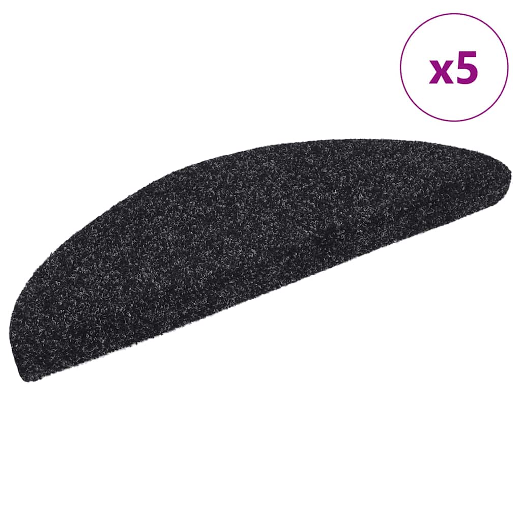 Stair Mats Self-adhesive 5 pcs 56x17x3 cm Black Half Round