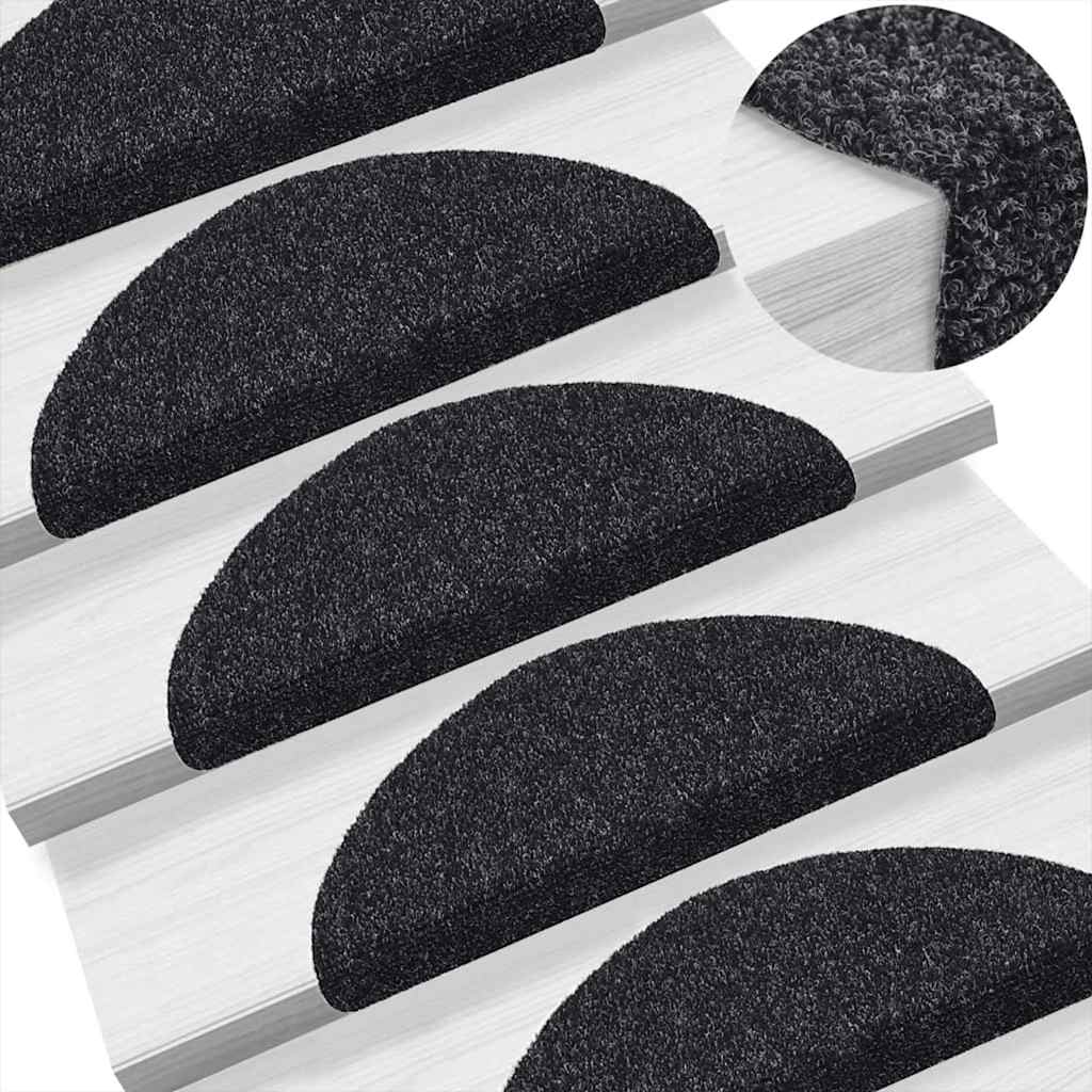 Stair Mats Self-adhesive 10 pcs 56x17x3 cm Black Half Round