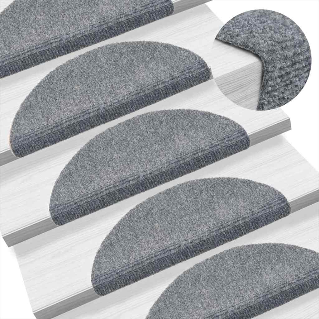 Stair Mats Self-adhesive 5 pcs 56x17x3 cm Light Grey Half Round