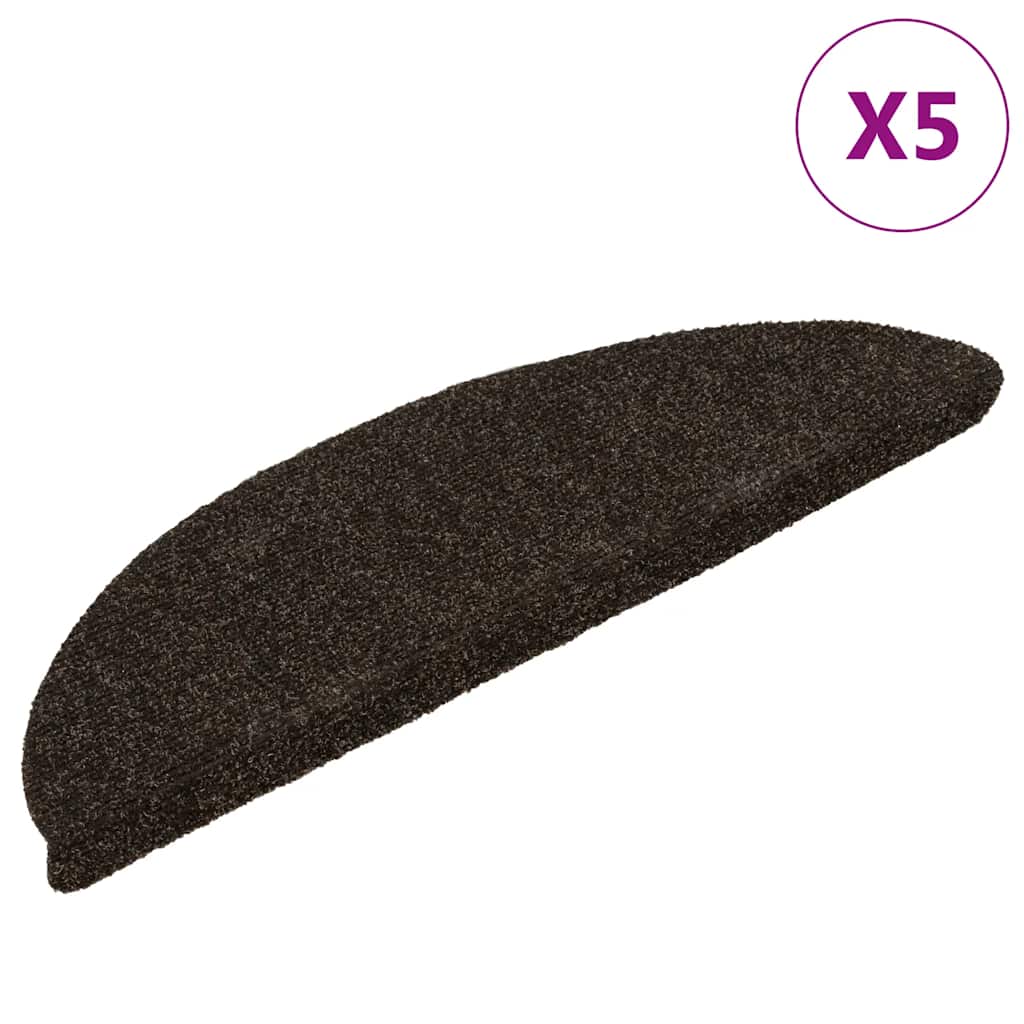 Stair Mats Self-adhesive 5 pcs 56x17x3 cm Dark Brown Half Round