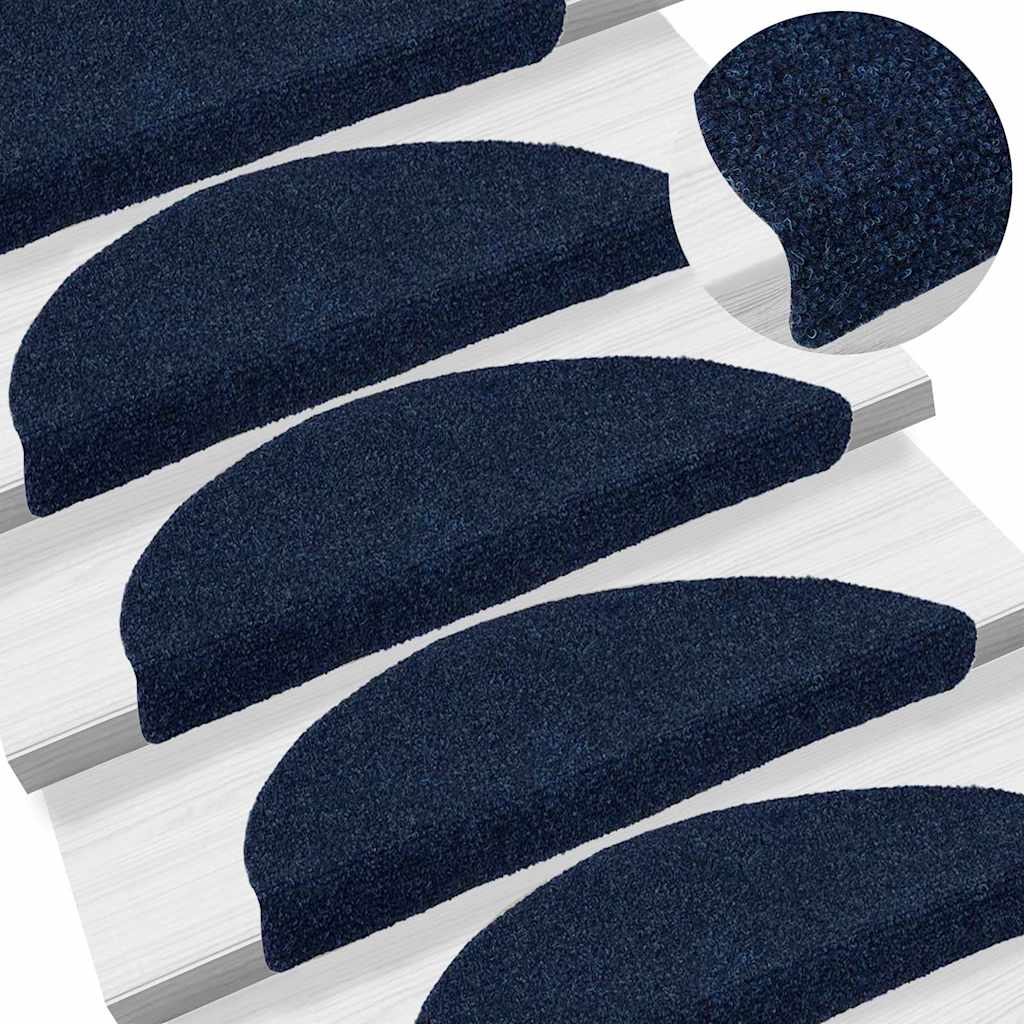 Stair Mats Self-adhesive 5 pcs 56x17x3 cm Navy Half Round