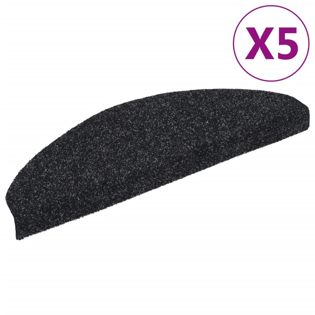 Stair Mats Self-adhesive 5 pcs 65x21x4 cm Black Half Round Large