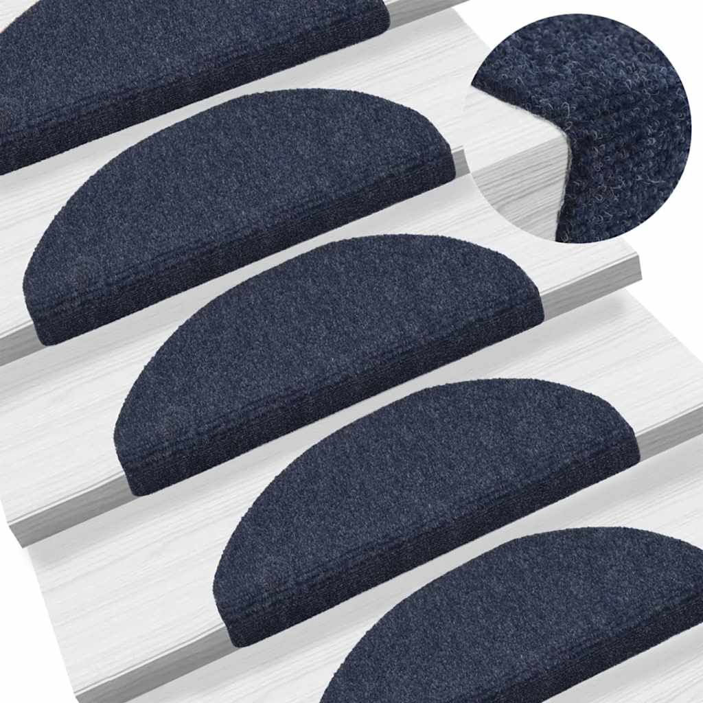 Stair Mats Self-adhesive 5 pcs 65x21x4 cm Blue Half Round Large