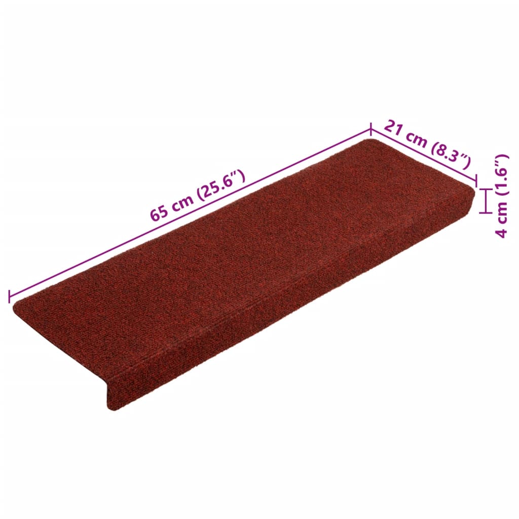 vidaXL Stair Mats 5 pcs Bordeaux Red 65x21x4 cm Needle Punch