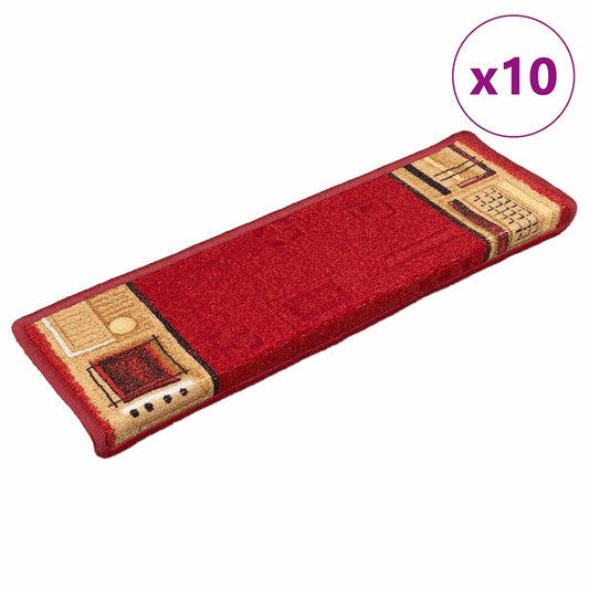 Stair Mat | Set of 10 | Red | Polyamide | 65x21x4 cm | Non-slip