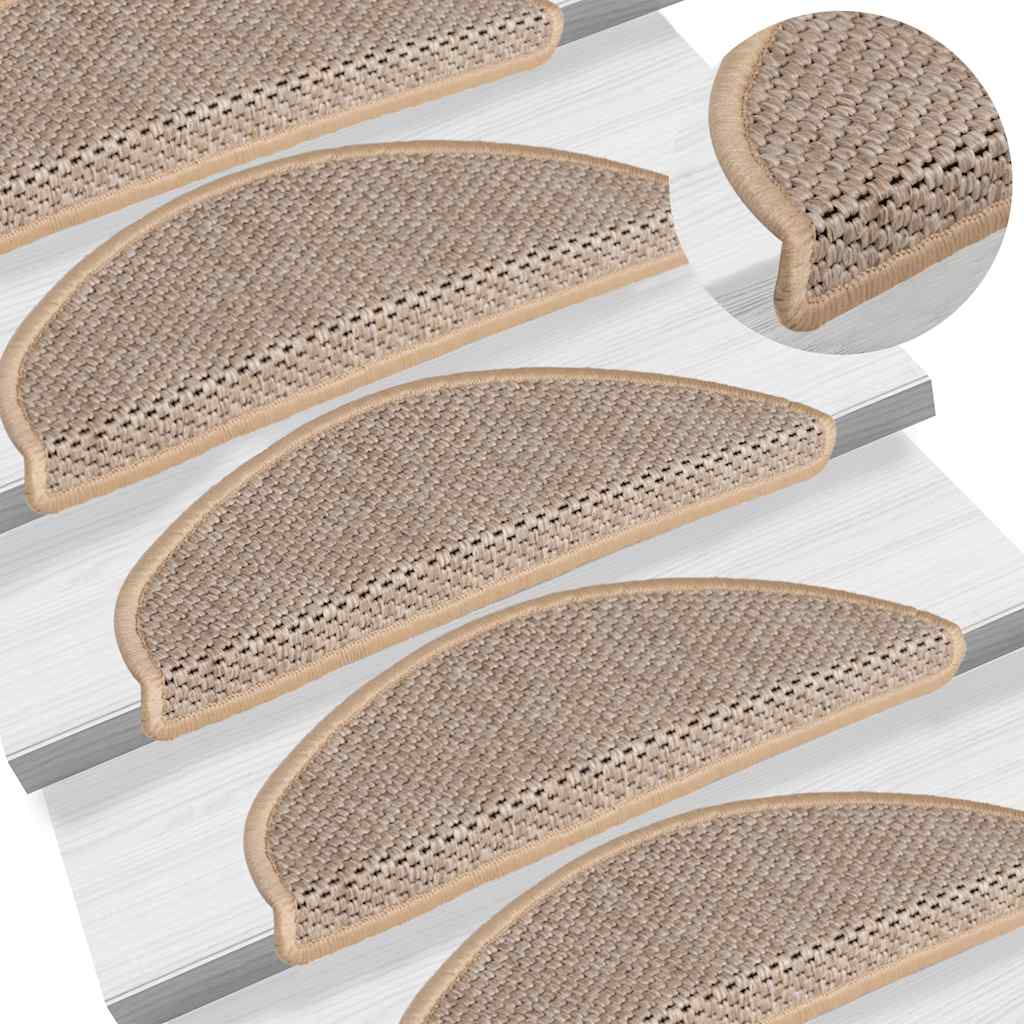 Stair Mats Self-adhesive Sisal-Look 15 pcs 65x21x4 cm Light Beige