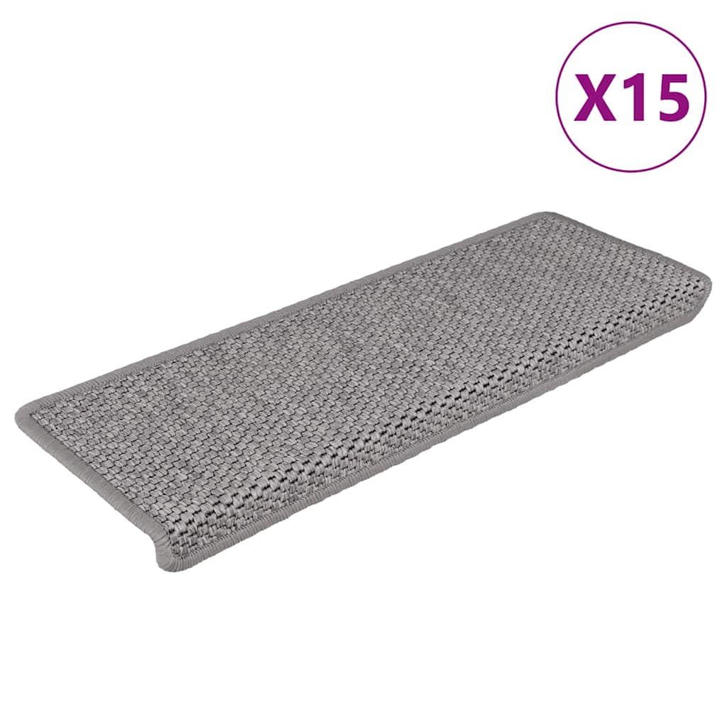 vidaXL Stair Mats Self-adhesive Sisal-Look 15 pcs 65x21x4 cm Silver