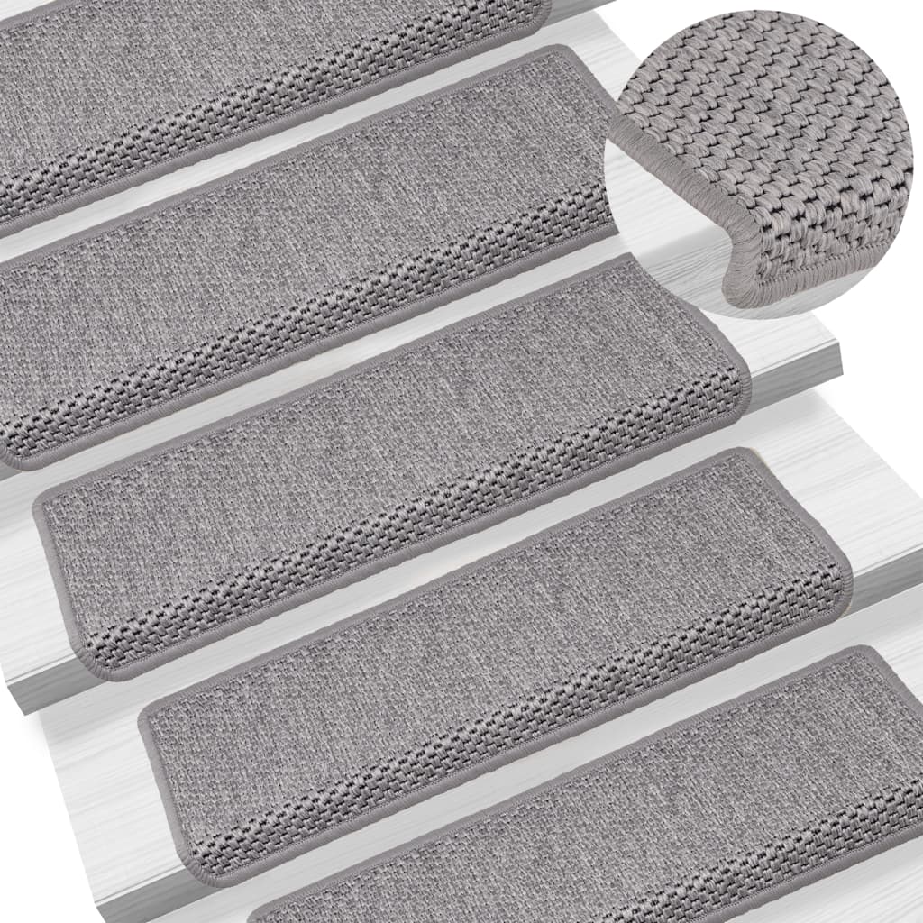 vidaXL Stair Mats Self-adhesive Sisal-Look 15 pcs 65x21x4 cm Silver