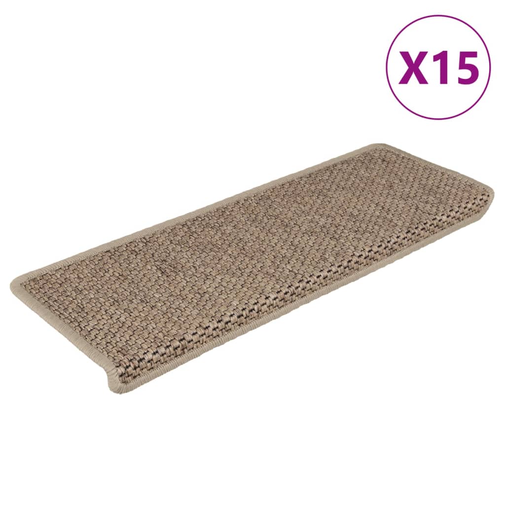 vidaXL Stair Mats Self-adhesive Sisal-Look 15 pcs 65x21x4 cm Sand