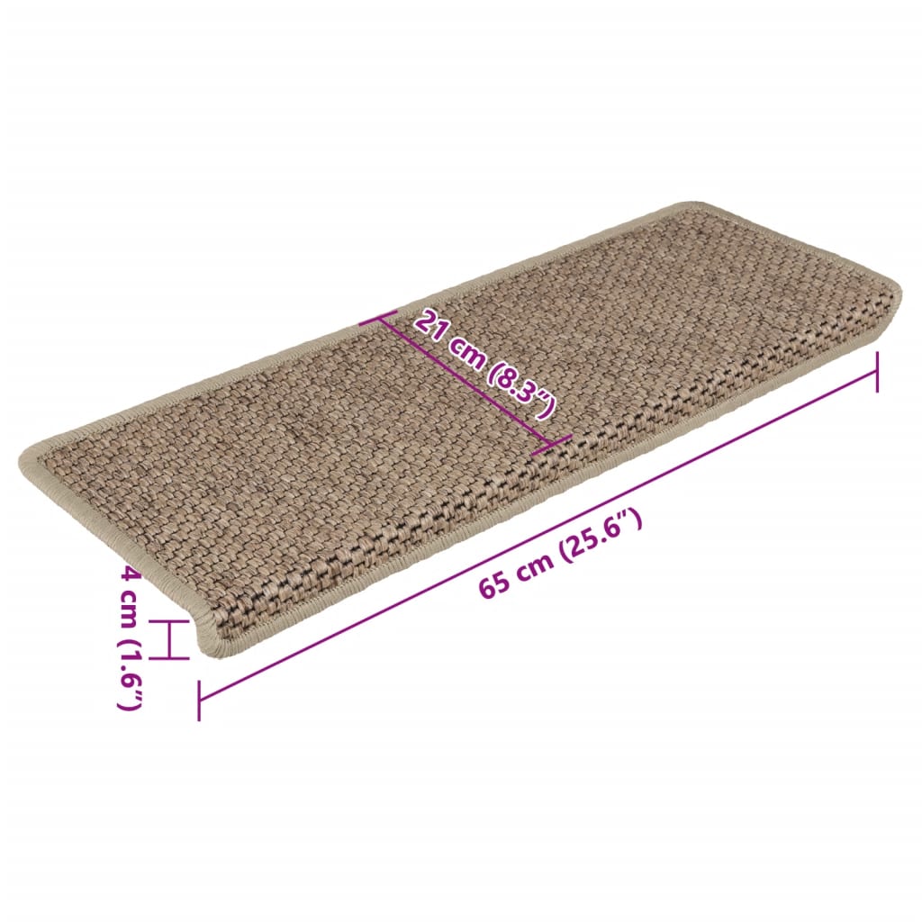 vidaXL Stair Mats Self-adhesive Sisal-Look 15 pcs 65x21x4 cm Sand