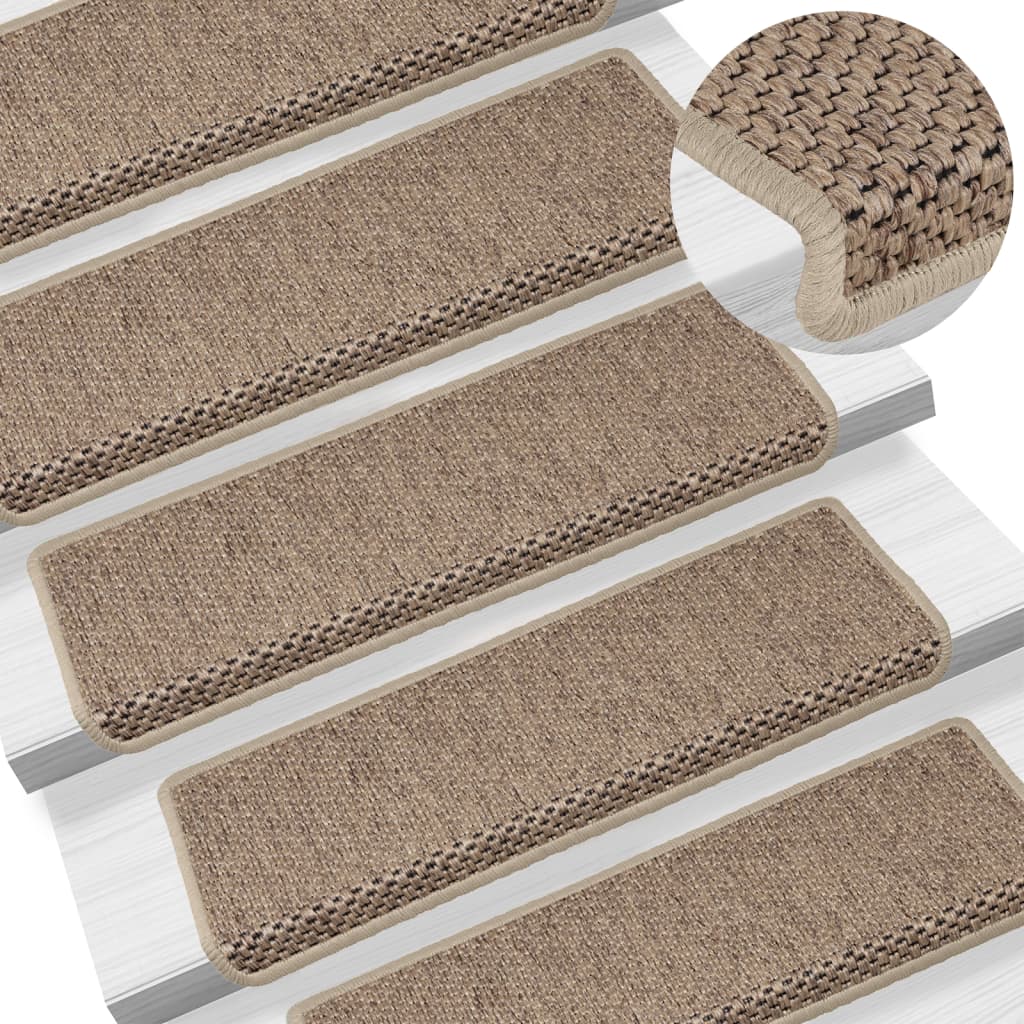 vidaXL Stair Mats Self-adhesive Sisal-Look 15 pcs 65x21x4 cm Sand