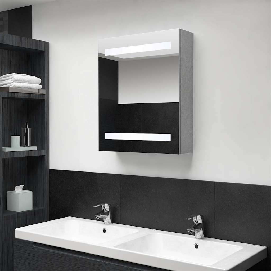326479 vidaXL LED Bathroom Mirror Cabinet Concrete Grey 50x14x60 cm