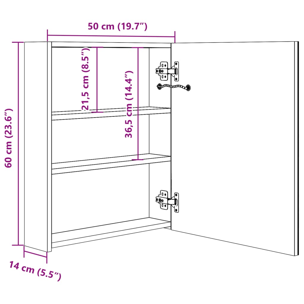 LED Bathroom Mirror Cabinet Shining Black 50x14x60 cm