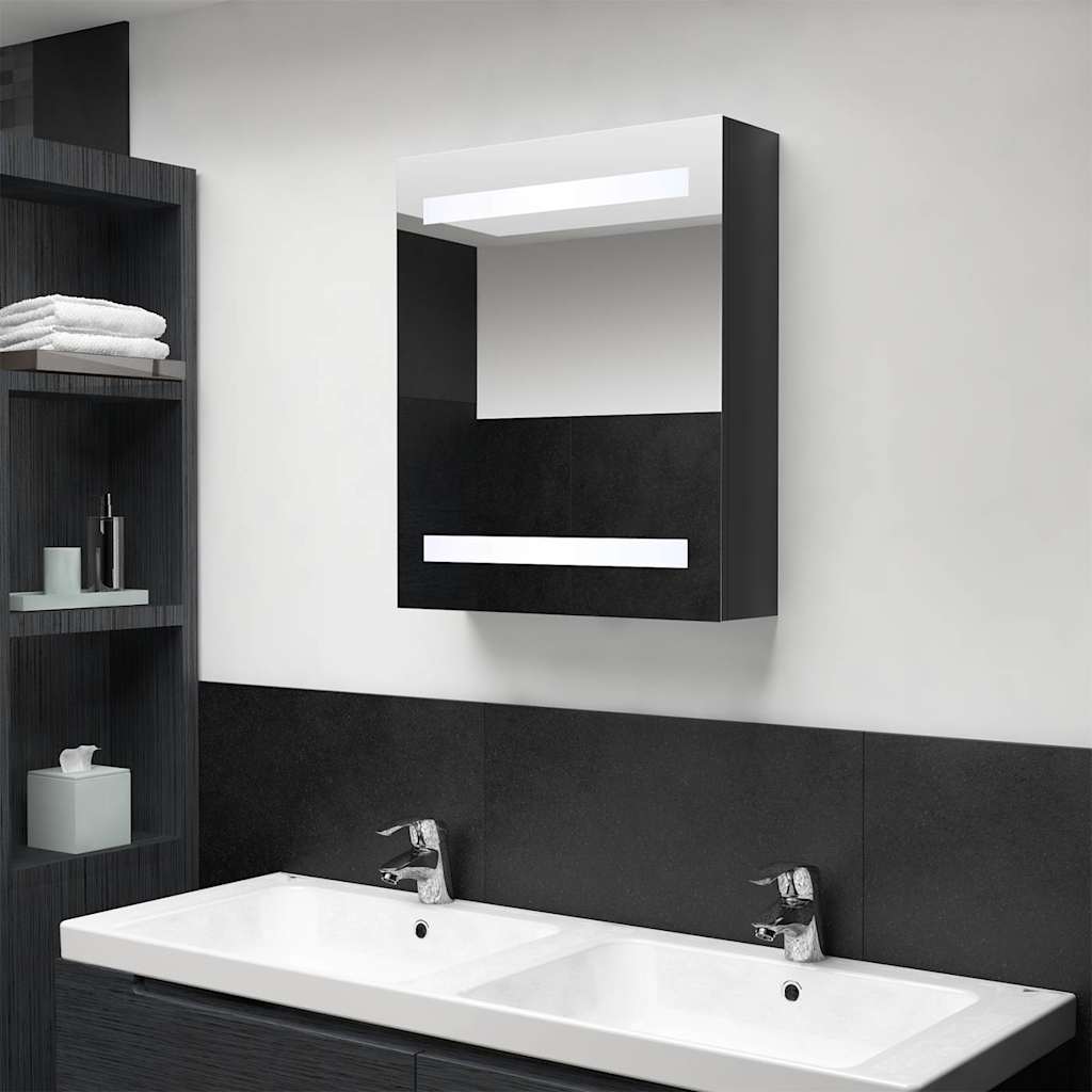 326481 vidaXL LED Bathroom Mirror Cabinet Shining Black 50x14x60 cm