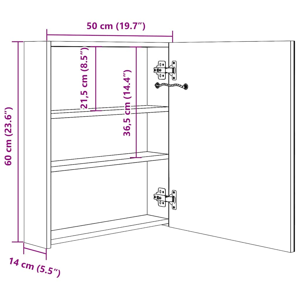326482 vidaXL LED Bathroom Mirror Cabinet Grey 50x14x60 cm