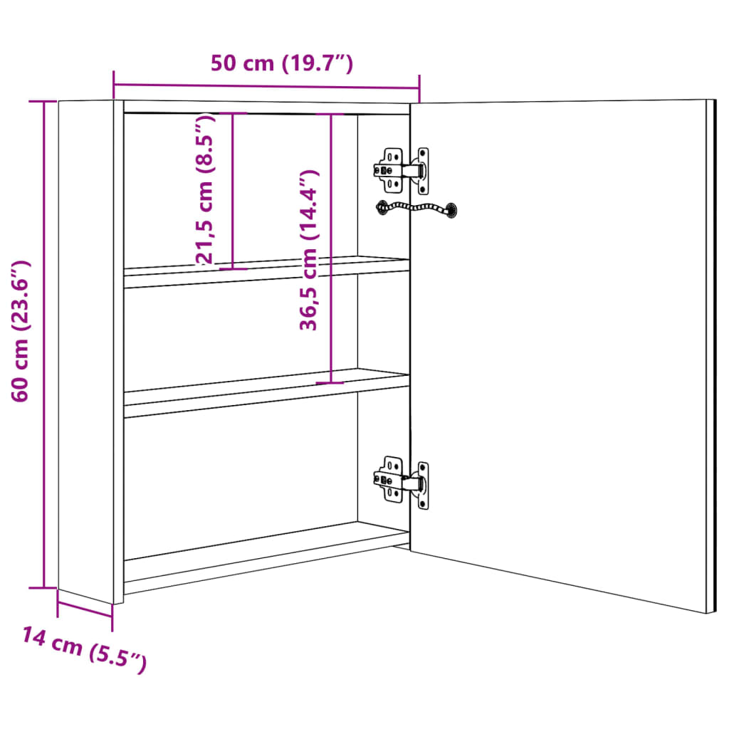 LED Bathroom Mirror Cabinet Oak 50x14x60 cm