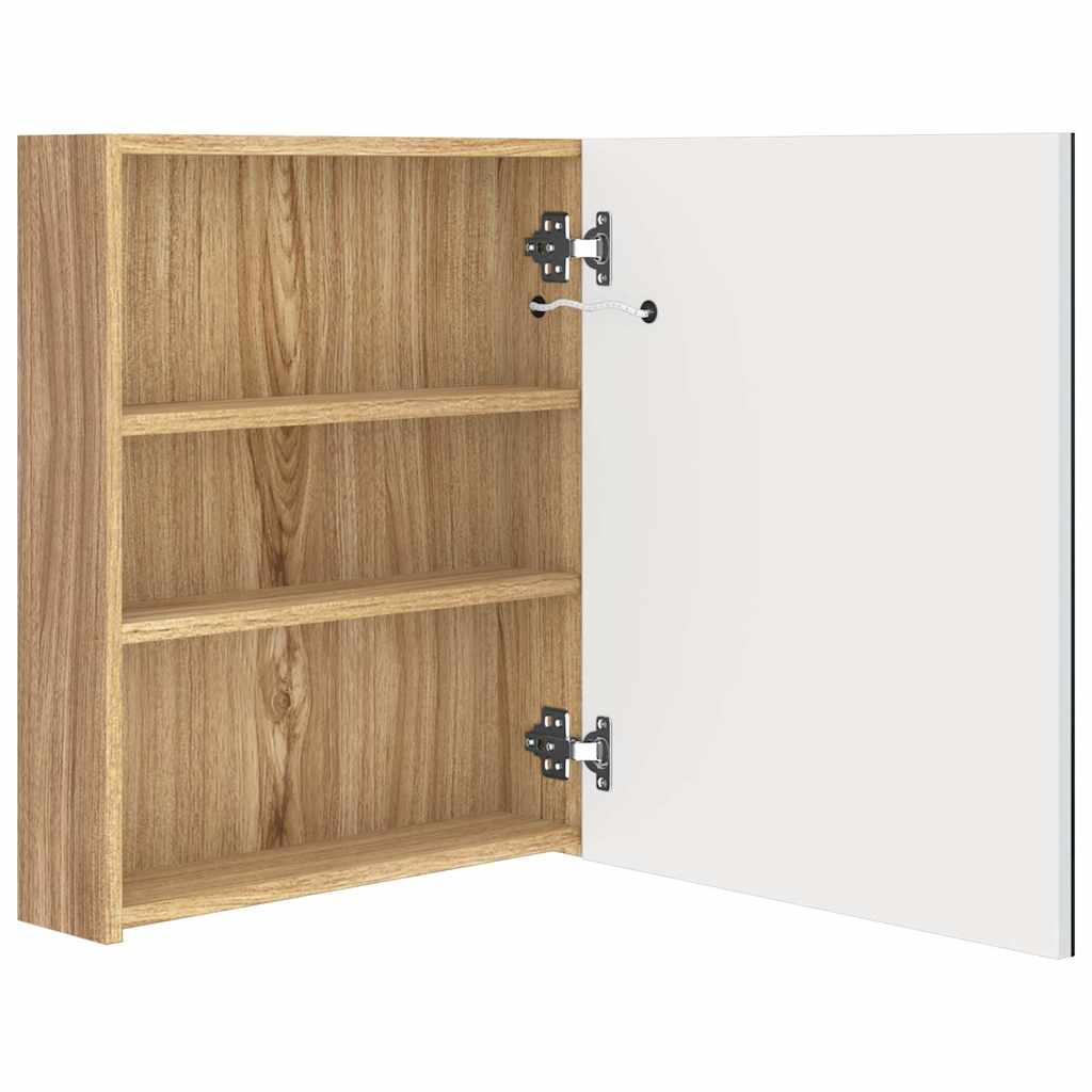 326485 vidaXL LED Bathroom Mirror Cabinet White and Oak 50x14x60 cm