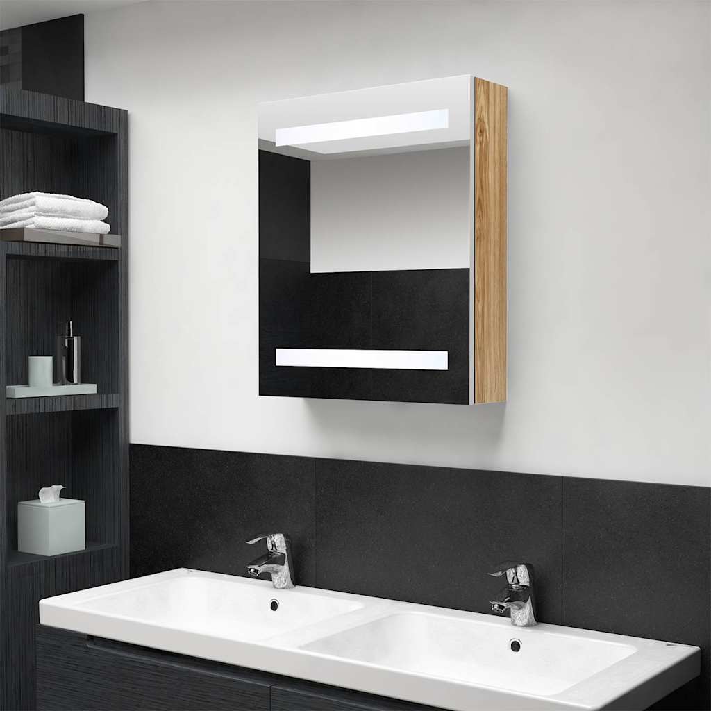 326485 vidaXL LED Bathroom Mirror Cabinet White and Oak 50x14x60 cm