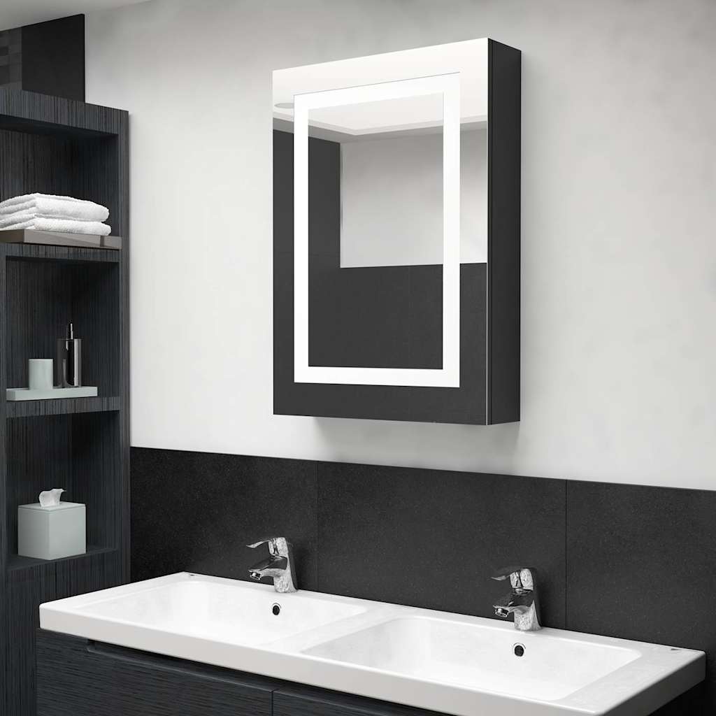 326489 vidaXL LED Bathroom Mirror Cabinet Shining Black 50x13x70 cm