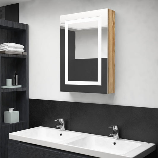 vidaXL LED Bathroom Mirror Cabinet Oak 50x13x70 cm