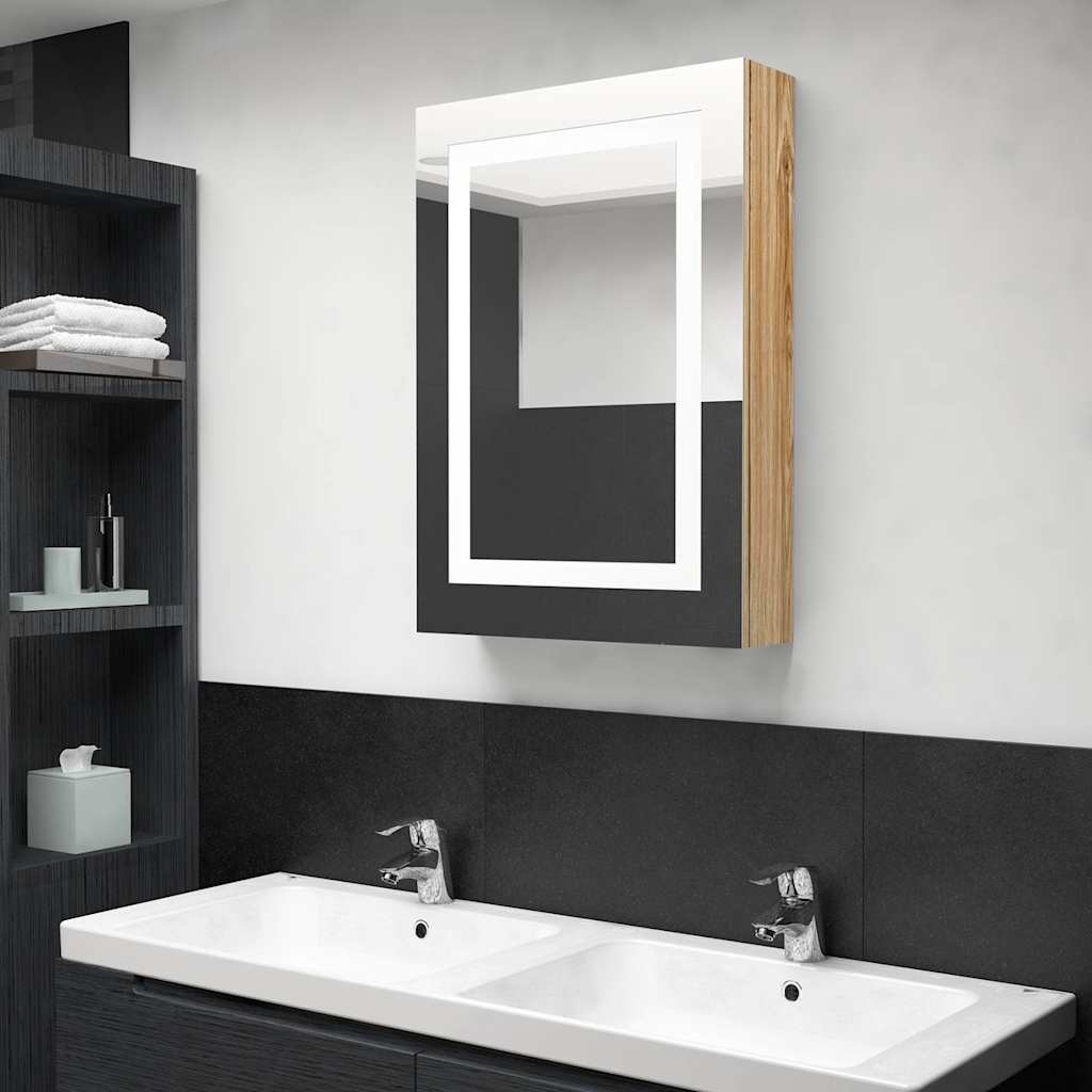 326492 vidaXL LED Bathroom Mirror Cabinet Oak 50x13x70 cm