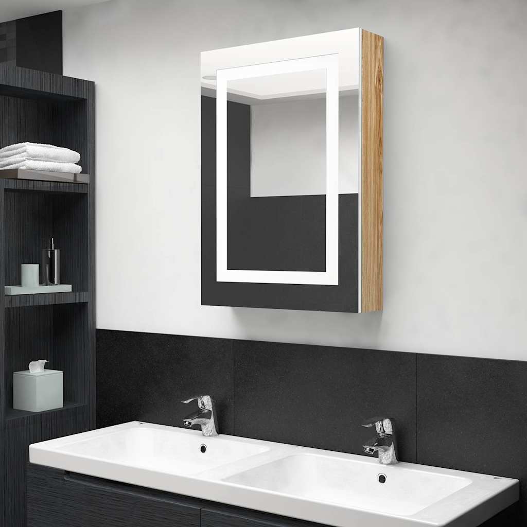 326493 vidaXL LED Bathroom Mirror Cabinet White and Oak 50x13x70 cm