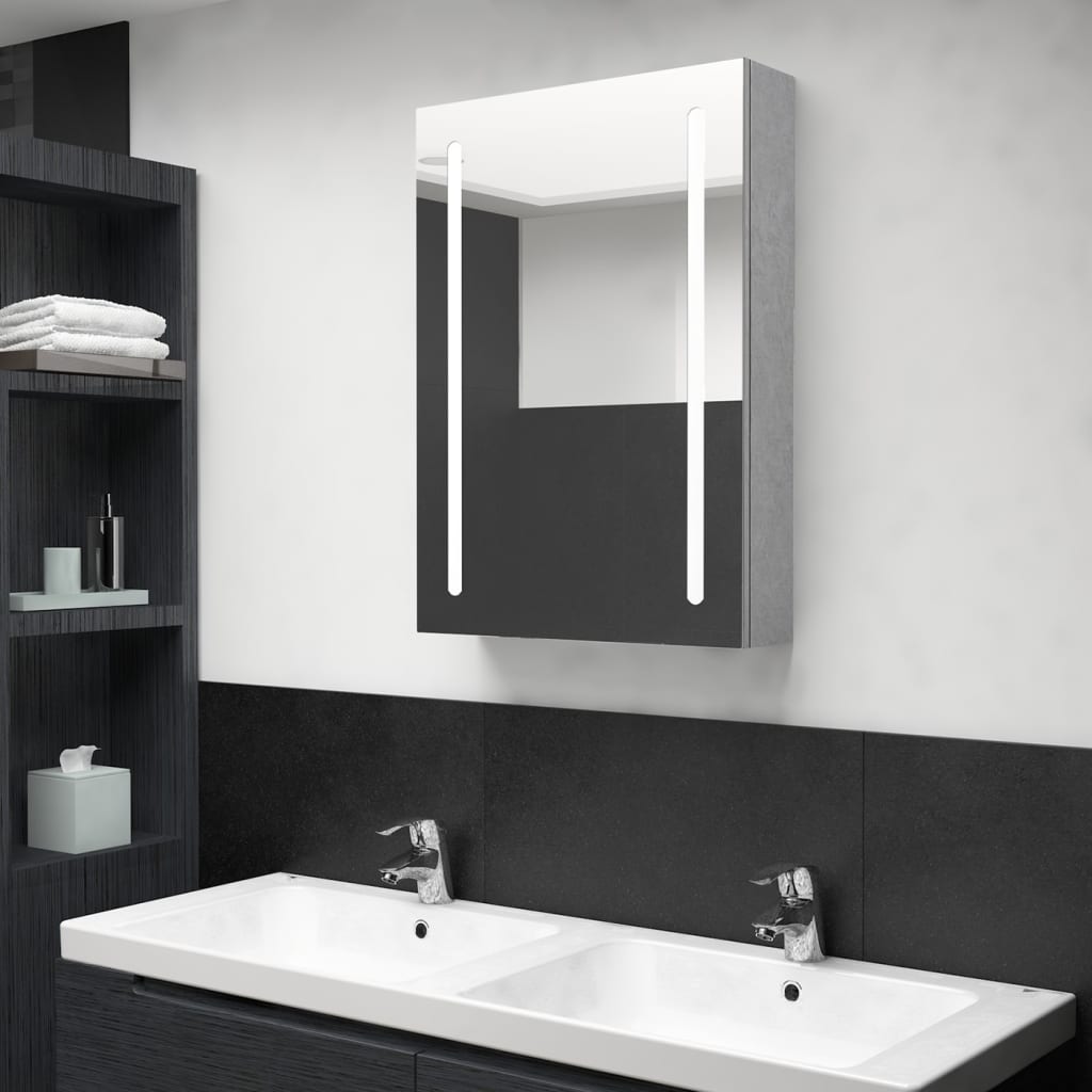 326495 vidaXL LED Bathroom Mirror Cabinet Concrete Grey 50x13x70 cm
